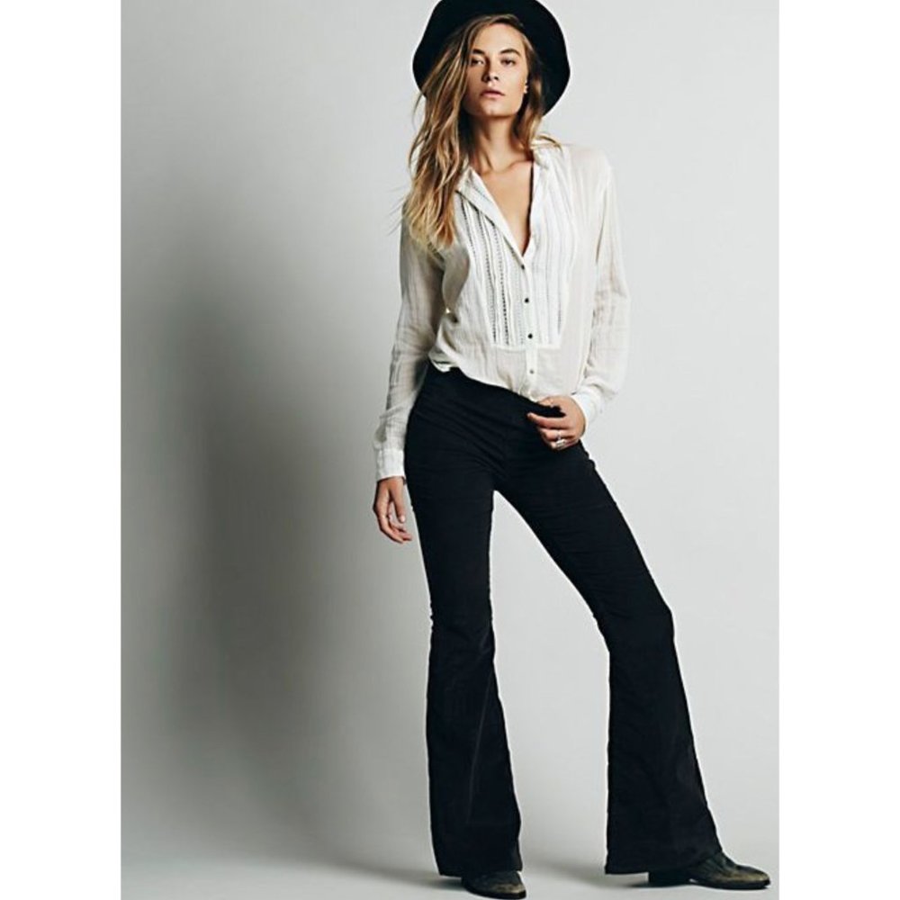 NWOT Free People Pull On Corduroy Flare Jeans Pants Cords Black (Size 25)